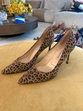 Manolo Blahnik Leopard-Print Pointed Toe Pumps in Brown and Black